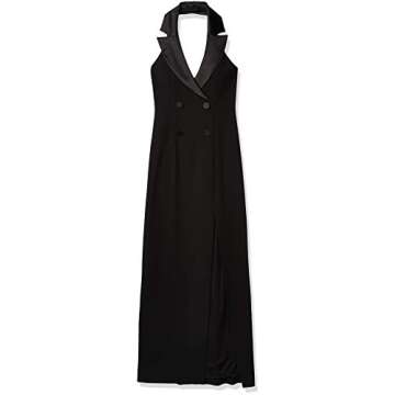 Adrianna Papell Women's Sleeveless Halter Tuxedo Dress with Button Detail, Black, 14