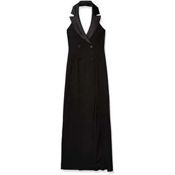 Adrianna Papell Women's Sleeveless Halter Tuxedo Dress with Button Detail, Black, 14