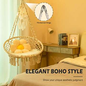 Sonyabecca LED Hanging Chair Light Up Macrame Swing Hammock Chair with 472" LED Light for Indoor Out...
