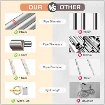 Sonyabecca LED Hanging Chair Light Up Macrame Swing Hammock Chair with 472" LED Light for Indoor Outdoor Home Patio Deck Yard Garden Reading Leisure Lounging Large Size(55x75cm) (NO Stand)