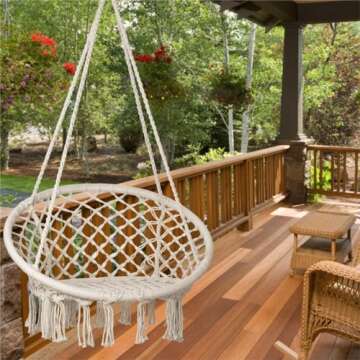 Sonyabecca LED Hanging Chair Light Up Macrame Swing Hammock Chair with 472" LED Light for Indoor Outdoor Home Patio Deck Yard Garden Reading Leisure Lounging Large Size(55x75cm) (NO Stand)