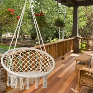 Sonyabecca LED Hanging Chair Light Up Macrame Swing Hammock Chair with 472" LED Light for Indoor Outdoor Home Patio Deck Yard Garden Reading Leisure Lounging Large Size(55x75cm) (NO Stand)