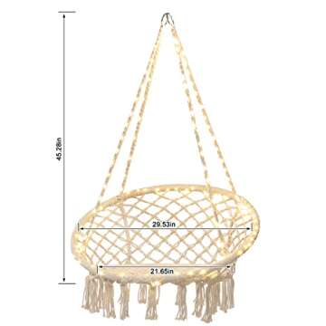 Sonyabecca LED Hanging Chair Light Up Macrame Swing Hammock Chair with 472" LED Light for Indoor Outdoor Home Patio Deck Yard Garden Reading Leisure Lounging Large Size(55x75cm) (NO Stand)