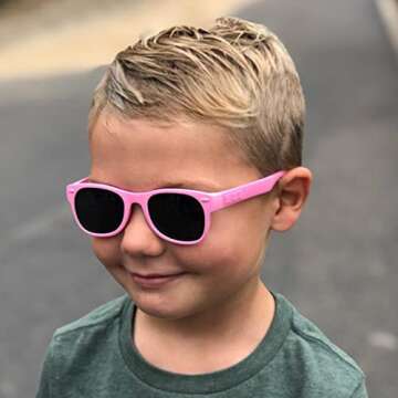 ROSHAMBO Unbreakable Toddler Sunglasses with Strap BPA-free – Girls Boys 2-4 years – Polarized Lens, Popple (Light Pink)