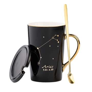 TILANY Coffee Mug - Constellation Drinkware Set with Lid, Gold Spoon - Elegant & Creative Zodiac Cup...