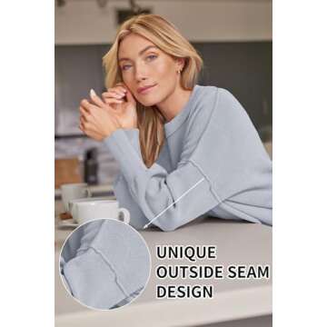 LILLUSORY Women's Oversized Batwing Sweaters 2024 Fall Outfits Crewneck Ribbed Knit Side Slit Trendy Pullover Tops Grey XS