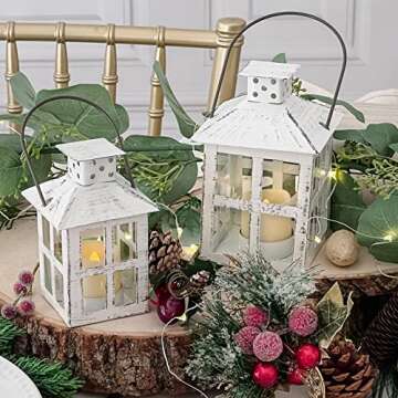 Kate Aspen Rustic Farmhouse Decor White Candle Holder Lantern Decorative (5 Inch), Wedding Decoratio...