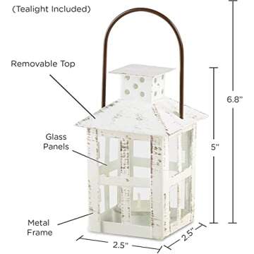 Kate Aspen Rustic Farmhouse Decor White Candle Holder Lantern Decorative (5 Inch), Wedding Decoration, Centerpiece Table Decorations, Home Decor, Shelf Decor, Fireplace Lantern