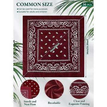 Unittype 36 Pieces Paisley Bandana Square Scarf for Events and Fashion