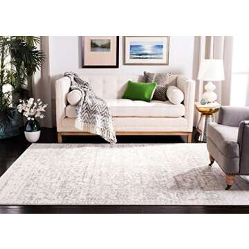 SAFAVIEH Madison Collection Area Rug - 10' x 14', Silver & Ivory, Snowflake Medallion Distressed Des...