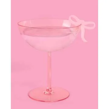 xo, Fetti Pink Bow Drink Markers - 8 count, 2" | Tying the Knot Bachelorette Party, Coquette Birthday Party Accessory, Girly Ribbon Party Drink Supplies