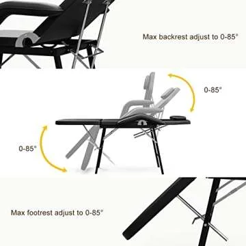 Paddie Portable Tattoo Chair for Client 72inch, Mobile Massage Table Foldable with Storage Bag, Black