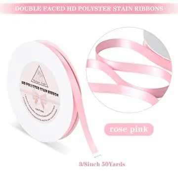 Handyman Crafts 3/8" Pink Double Faced Satin Ribbons 50 Yards HD Polyester Stain Ribbon,for Wedding ...