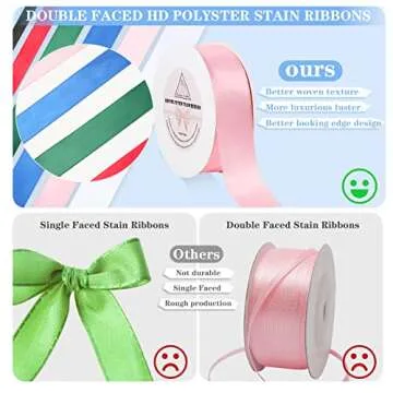 Handyman Crafts 3/8" Pink Double Faced Satin Ribbons 50 Yards HD Polyester Stain Ribbon,for Wedding Gift Wrapping, Florist,Flowers,Arts and Crafts,Balloons,Holidays,Christmas,Birthdays,Bow Making