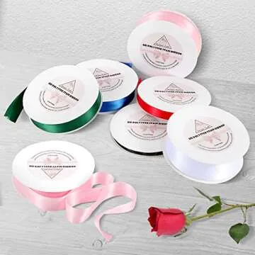 Handyman Crafts 3/8" Pink Double Faced Satin Ribbons 50 Yards HD Polyester Stain Ribbon,for Wedding Gift Wrapping, Florist,Flowers,Arts and Crafts,Balloons,Holidays,Christmas,Birthdays,Bow Making