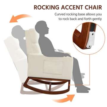 Yaheetech Rocking Chair, Modern Glider Chair, Recliner Armchair with Wood Legs and Side Pocket, Nursery Rocking Accent Chair with High Back for Living Room Bedroom, Beige