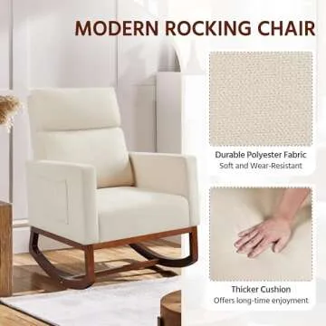 Yaheetech Modern Rocking Chair with Side Pocket and Wood Legs