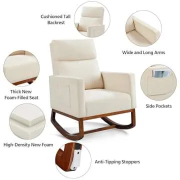 Yaheetech Modern Rocking Chair with Side Pocket and Wood Legs