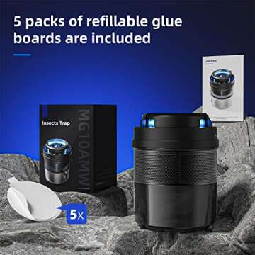 MOSHUNT Indoor Insect Trap, Non-Zapper Fly Traps Catcher for Mosquito, Fruit Flies, Gnat, Moth Catch Flying Insect, Bugs Trap with Strong Suction, Bug Light & Sticky Glue, Black