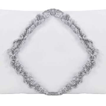 Sweet Jojo Designs Bohemian Boho Chic White and Grey Macrame Tufted Tassel Accent Decorative Couch Long Throw Zipper Body Pillow Cover Case 54x20 Gray Textured Minimalist Cotton Fringe Farmhouse Decor