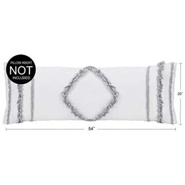 Sweet Jojo Designs Bohemian Boho Chic White and Grey Macrame Tufted Tassel Accent Decorative Couch Long Throw Zipper Body Pillow Cover Case 54x20 Gray Textured Minimalist Cotton Fringe Farmhouse Decor