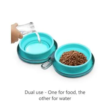KALLAK Collapsible Silicone Twin Bowls - Portable 2-in-1 Pet Feeder with Carabiner Clip