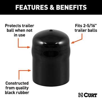 CURT 21810 Black Rubber Trailer Hitch Ball Cover, 2-5/16-Inch Diameter