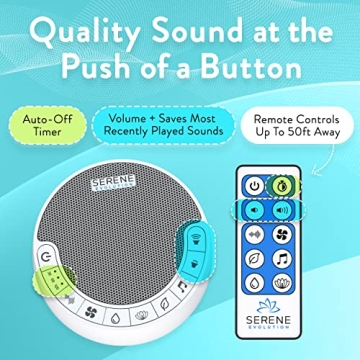 Serene White Noise Machine - 60 Relaxing Sounds with Remote Control