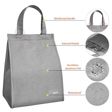 CCidea Lunch Bag for Women Men, Kids Insulated Lunch Box, Reusable Lunch Boxes for School Work Travel (Grey-A, Medium)