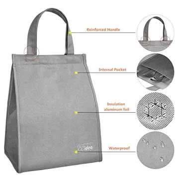 CCidea Lunch Bag for Women Men, Kids Insulated Lunch Box, Reusable Lunch Boxes for School Work Travel (Grey-A, Medium)
