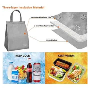 CCidea Lunch Bag for Women Men, Kids Insulated Lunch Box, Reusable Lunch Boxes for School Work Travel (Grey-A, Medium)