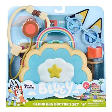 Bluey Cloud Bag Doctor's Set, Doctor Check Up Set, Toy Doctor's Playset with 7 Play Pieces