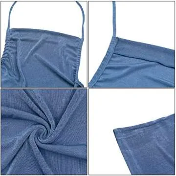 JUMISEE Women Sexy Backless Draped Maxi Dress Elegant Sleeveless Spaghetti Strap Evening Dress Long Club Party Beach Dress Dusty Blue