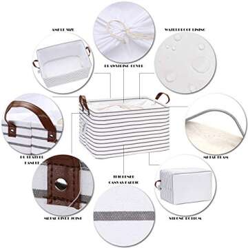 Hinwo 31L Large Storage Bins, Closet Organizers and Storage, Shelf Baskets, Foldable Clothes Storage Baskets with Handles, Containers for Clothing, Blanket, Towels, Toys, Bedding (Gray Stripe)