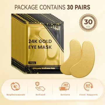 UWH 30P Under Eye Patches for Dark Circles and Puffy Eyes | Infused Gel Under 24K Gold Eye Masks for Skin Care of Puffiness & Eye Bags Treatment for Women Ideal for Beauty Care (30 Pairs, 24K Gold)
