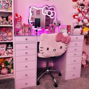 Impressions Vanity Hello Kitty Kawaii Swivel Vanity Chair for Makeup Room, Adjustable Height Desk Ch...