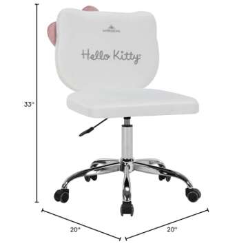 Impressions Vanity Hello Kitty Kawaii Swivel Vanity Chair for Makeup Room, Adjustable Height Desk Chair with Wheels Rolling, Comfy Foam Back Chair (White)
