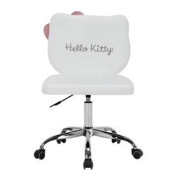 Impressions Vanity Hello Kitty Kawaii Swivel Vanity Chair for Makeup Room, Adjustable Height Desk Chair with Wheels Rolling, Comfy Foam Back Chair (White)