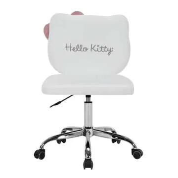 Impressions Vanity Hello Kitty Kawaii Swivel Vanity Chair for Makeup Room, Adjustable Height Desk Chair with Wheels Rolling, Comfy Foam Back Chair (White)