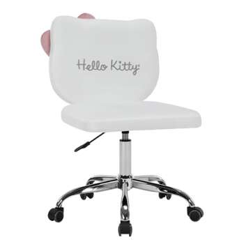 Impressions Vanity Hello Kitty Kawaii Swivel Vanity Chair for Makeup Room, Adjustable Height Desk Chair with Wheels Rolling, Comfy Foam Back Chair (White)
