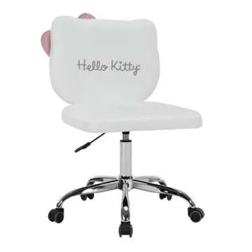 Impressions Vanity Hello Kitty Kawaii Swivel Vanity Chair for Makeup Room, Adjustable Height Desk Chair with Wheels Rolling, Comfy Foam Back Chair (White)