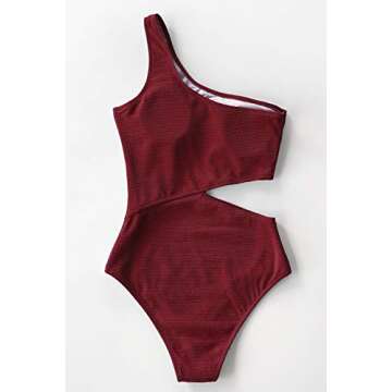 CUPSHE Womens One Piece Swimsuit One Shoulder Cut Out Ribbed Swimwear Bathing Suits Red Size Medium