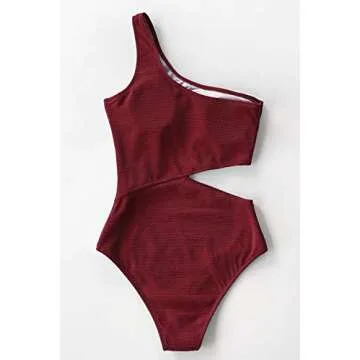 CUPSHE Womens One Piece Swimsuit One Shoulder Cut Out Ribbed Swimwear Bathing Suits Red Size Medium
