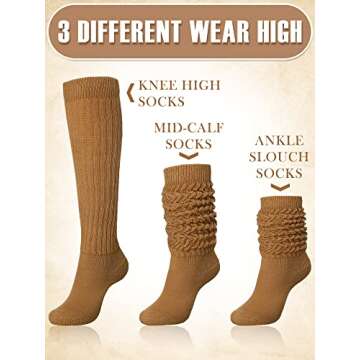 Janmercy 4 Pairs Slouch Socks for Women Bulk Stacked Boot 80s 90s Neon Slouch Knit Scrunchie Socks(Medium,Pure Color)