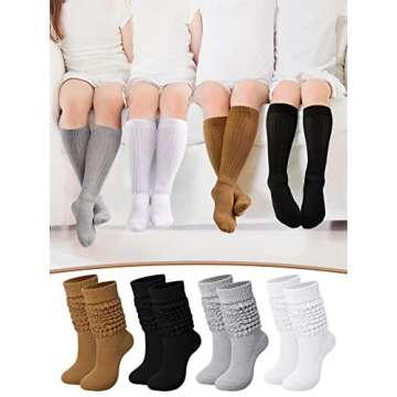 Janmercy 4 Pairs Slouch Socks for Women Bulk Stacked Boot 80s 90s Neon Slouch Knit Scrunchie Socks(Medium,Pure Color)