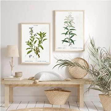 Set of Six Herb and Spices Botanical Vintage Wildflower Flowers Botanical Plant Study Fauna Farmhous...