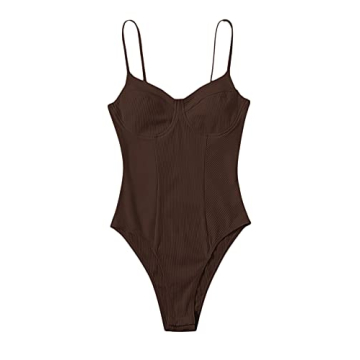 Milumia Women's Sexy Ribbed Bustier Bodysuit - Deep Brown & Comfortable Fit