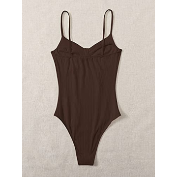 Milumia Women's Sexy Ribbed Bustier Bodysuit Deep Brown Comfort