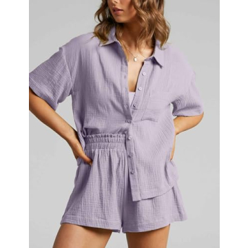 Flygo Womens Casual Cotton Linen Set for Summer Style