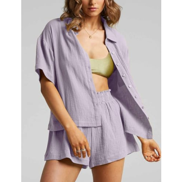 Flygo Womens Casual Cotton Linen Set for Summer Style